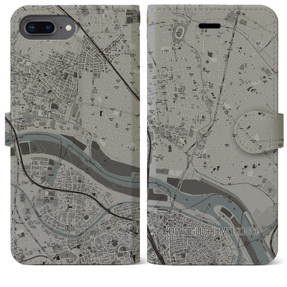 【川口元郷（埼玉県）】地図柄iPhoneケース（手帳タイプ）モノトーン・iPhone 8Plus /7Plus / 6sPlus / 6Plus 用