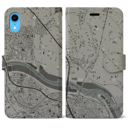 【川口元郷（埼玉県）】地図柄iPhoneケース（手帳タイプ）モノトーン・iPhone XR 用