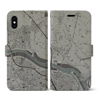 【川口元郷（埼玉県）】地図柄iPhoneケース（手帳タイプ）モノトーン・iPhone XS / X 用