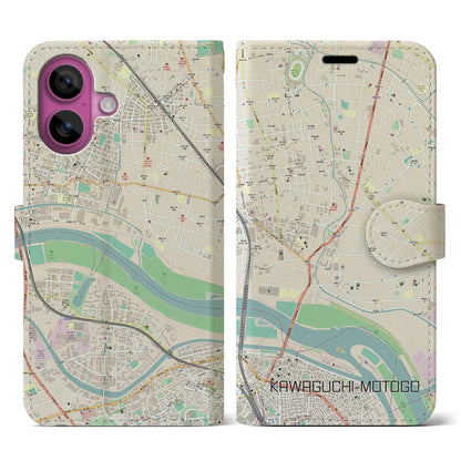 【川口元郷（埼玉県）】地図柄iPhoneケース（手帳タイプ）ナチュラル・iPhone 16 Pro 用