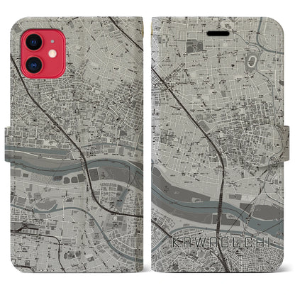 【川口（埼玉県）】地図柄iPhoneケース（手帳タイプ）モノトーン・iPhone 11 用