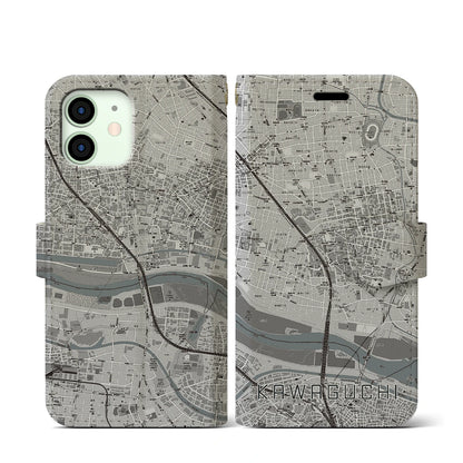 【川口（埼玉県）】地図柄iPhoneケース（手帳タイプ）モノトーン・iPhone 12 mini 用