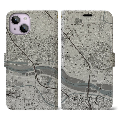 【川口（埼玉県）】地図柄iPhoneケース（手帳タイプ）モノトーン・iPhone 14 用