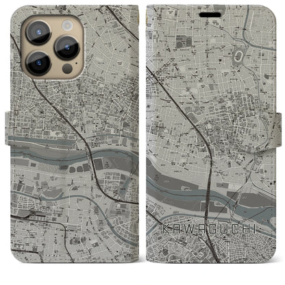 【川口（埼玉県）】地図柄iPhoneケース（手帳タイプ）モノトーン・iPhone 14 Pro Max 用