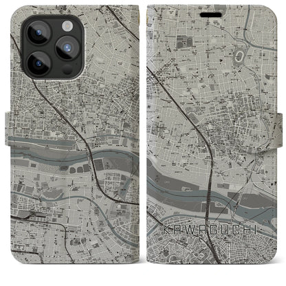 【川口（埼玉県）】地図柄iPhoneケース（手帳タイプ）モノトーン・iPhone 15 Pro Max 用