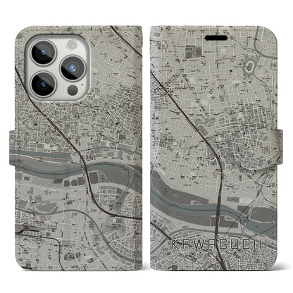 【川口（埼玉県）】地図柄iPhoneケース（手帳タイプ）モノトーン・iPhone 15 Pro 用