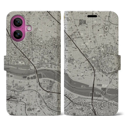 【川口（埼玉県）】地図柄iPhoneケース（手帳タイプ）モノトーン・iPhone 16 Pro 用