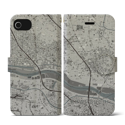 【川口（埼玉県）】地図柄iPhoneケース（手帳タイプ）モノトーン・iPhone SE（第3 / 第2世代） / 8 / 7 / 6s / 6 用