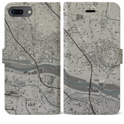 【川口（埼玉県）】地図柄iPhoneケース（手帳タイプ）モノトーン・iPhone 8Plus /7Plus / 6sPlus / 6Plus 用