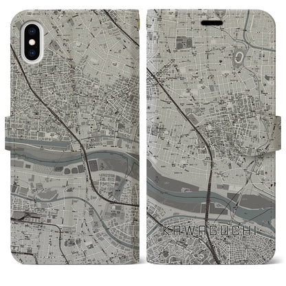 【川口（埼玉県）】地図柄iPhoneケース（手帳タイプ）モノトーン・iPhone XS Max 用