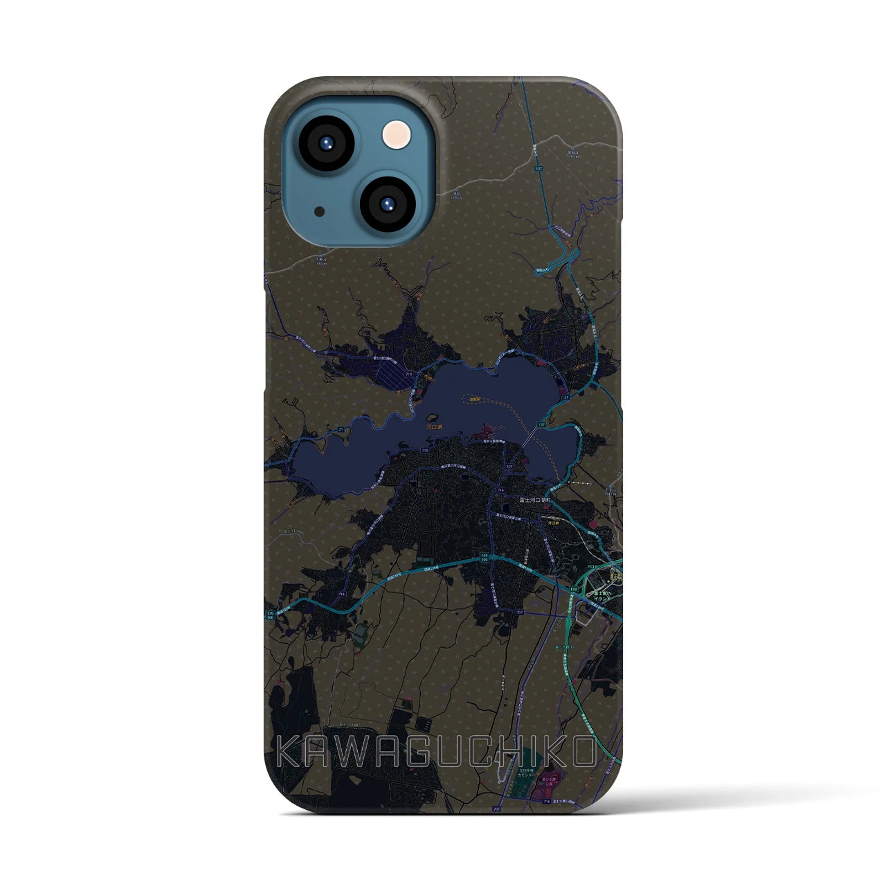 【河口湖（山梨県）】地図柄iPhoneケース（バックカバータイプ）