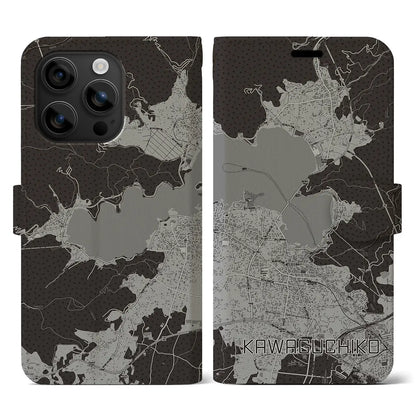 【河口湖（山梨県）】地図柄iPhoneケース（手帳タイプ）モノトーン・iPhone 16 用