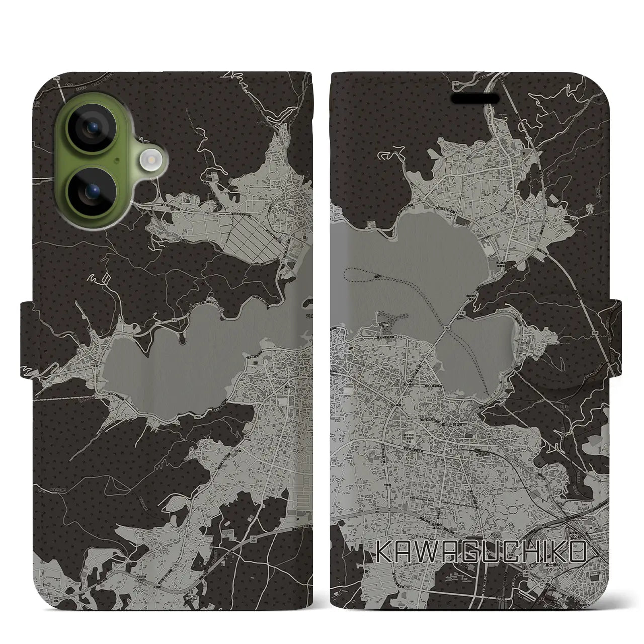 【河口湖（山梨県）】地図柄iPhoneケース（手帳タイプ）