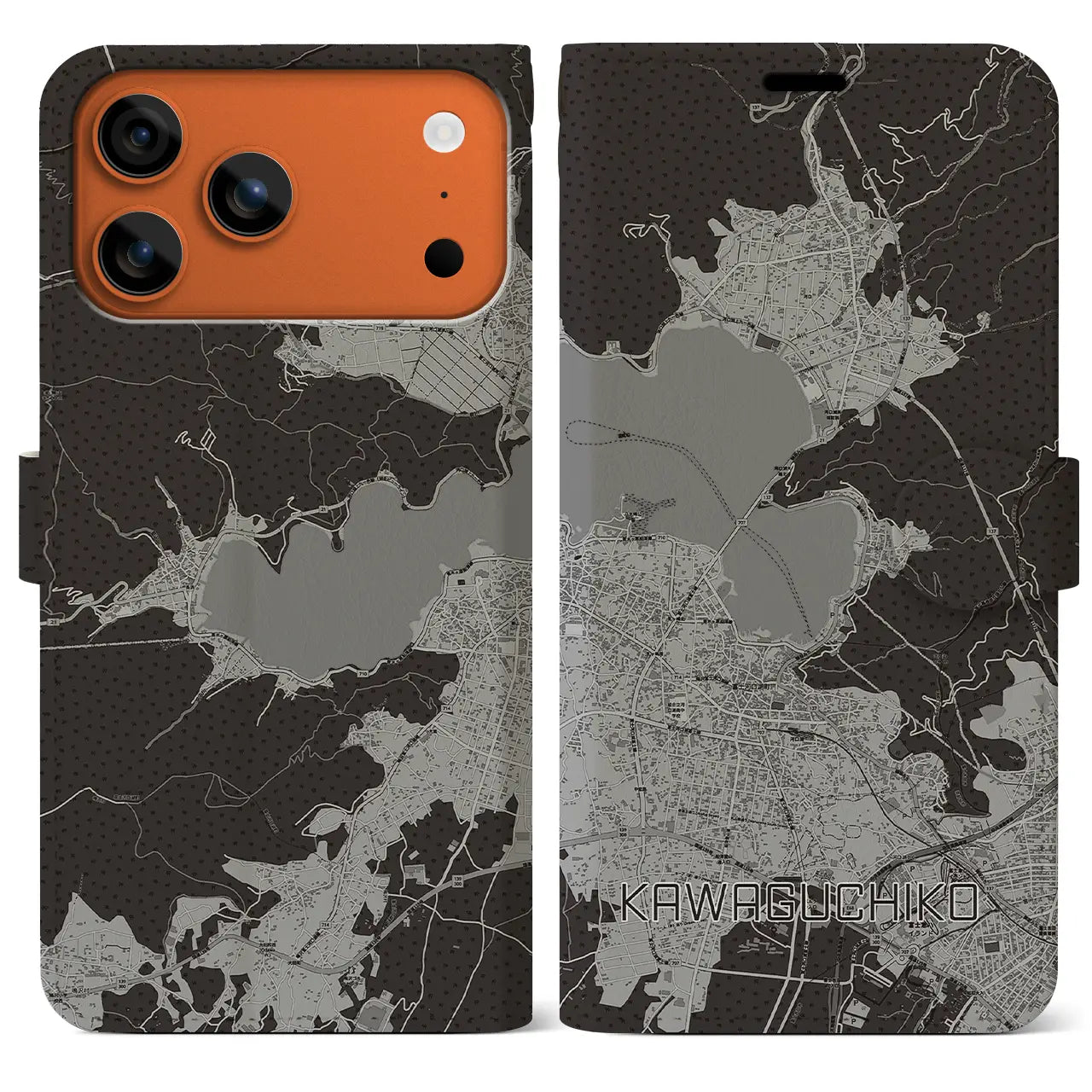 【河口湖（山梨県）】地図柄iPhoneケース（手帳タイプ）