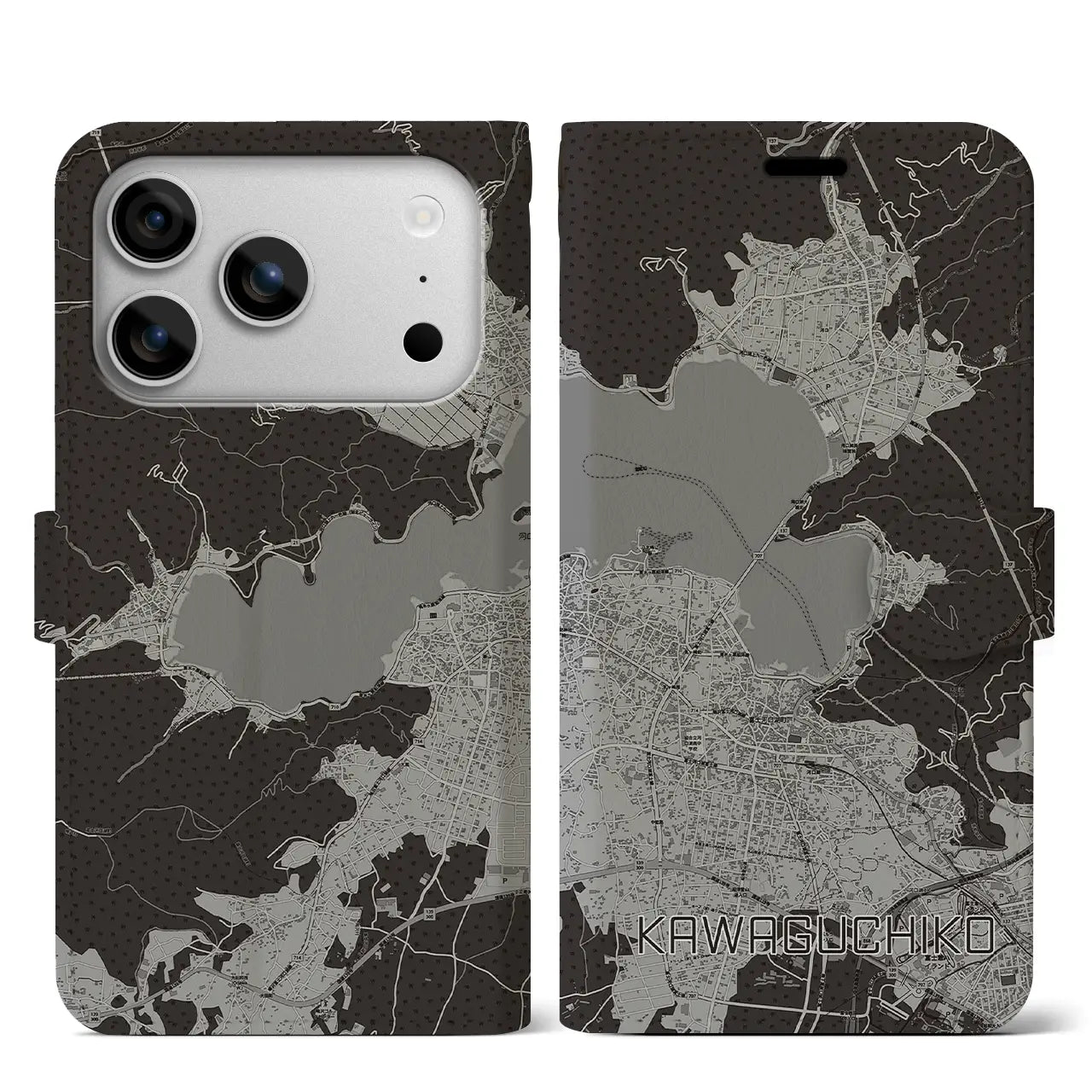 【河口湖（山梨県）】地図柄iPhoneケース（手帳タイプ）