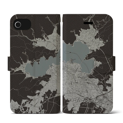 【河口湖（山梨県）】地図柄iPhoneケース（手帳タイプ）モノトーン・iPhone SE（第3 / 第2世代） / 8 / 7 / 6s / 6 用