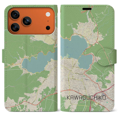 【河口湖（山梨県）】地図柄iPhoneケース（手帳タイプ）