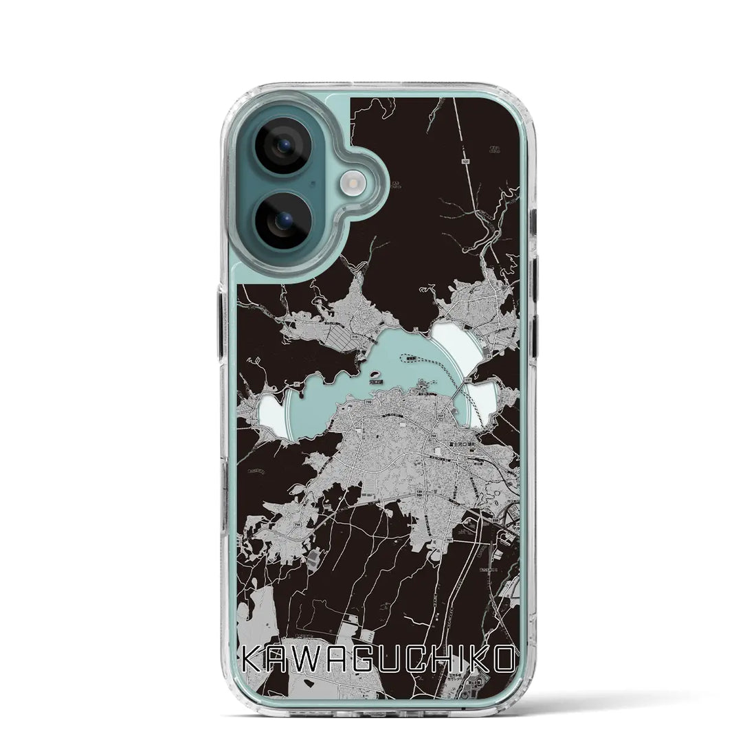 【河口湖（山梨県）】地図柄iPhoneケース（MagSafeタイプ）モノトーン・iPhone 16 Pro 用
