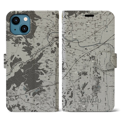 【河合（奈良県）】地図柄iPhoneケース（手帳タイプ）モノトーン・iPhone 13 用