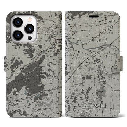 【河合（奈良県）】地図柄iPhoneケース（手帳タイプ）モノトーン・iPhone 13 Pro 用