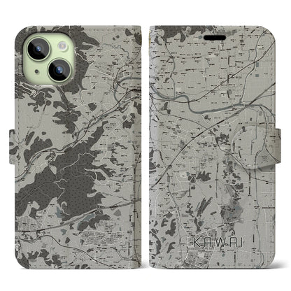 【河合（奈良県）】地図柄iPhoneケース（手帳タイプ）モノトーン・iPhone 15 用