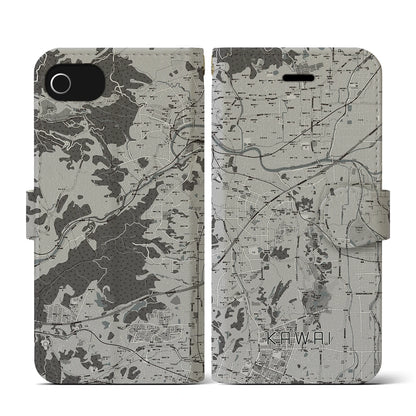 【河合（奈良県）】地図柄iPhoneケース（手帳タイプ）モノトーン・iPhone SE（第3 / 第2世代） / 8 / 7 / 6s / 6 用