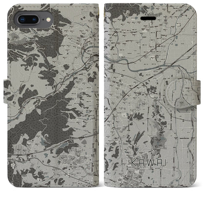 【河合（奈良県）】地図柄iPhoneケース（手帳タイプ）モノトーン・iPhone 8Plus /7Plus / 6sPlus / 6Plus 用