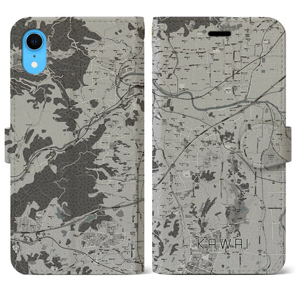 【河合（奈良県）】地図柄iPhoneケース（手帳タイプ）モノトーン・iPhone XR 用