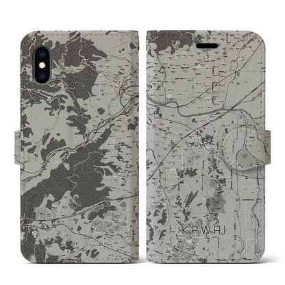 【河合（奈良県）】地図柄iPhoneケース（手帳タイプ）モノトーン・iPhone XS / X 用