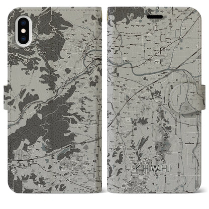【河合（奈良県）】地図柄iPhoneケース（手帳タイプ）モノトーン・iPhone XS Max 用