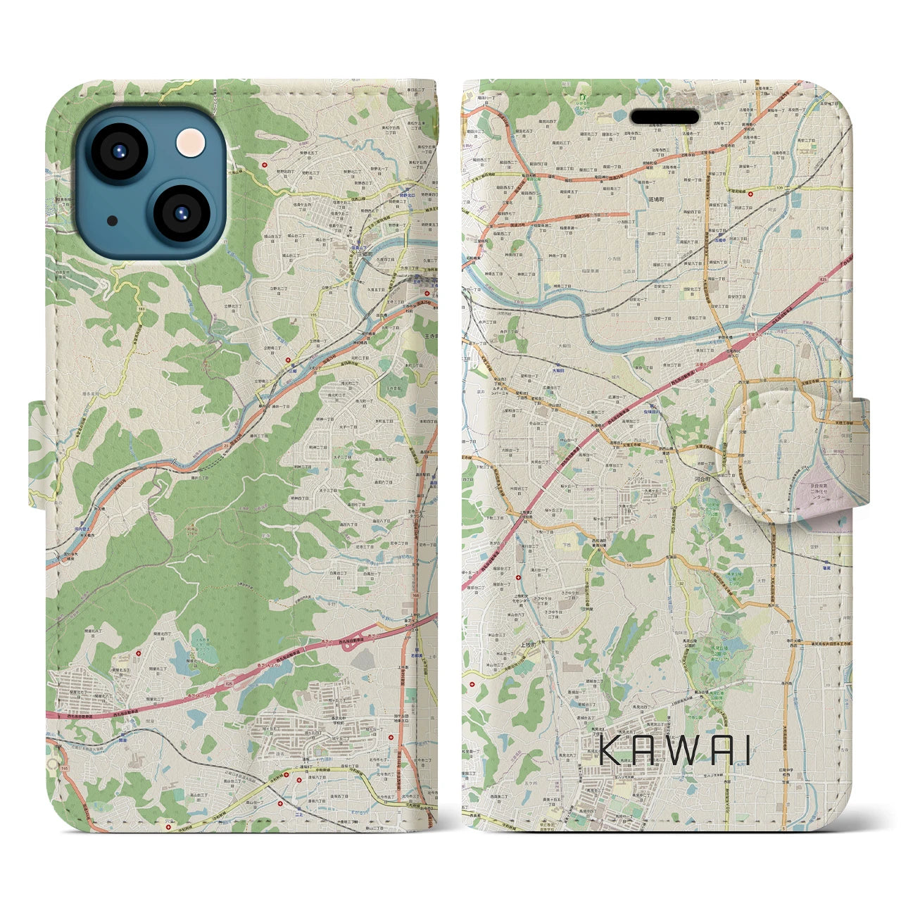 【河合（奈良県）】地図柄iPhoneケース（手帳タイプ）