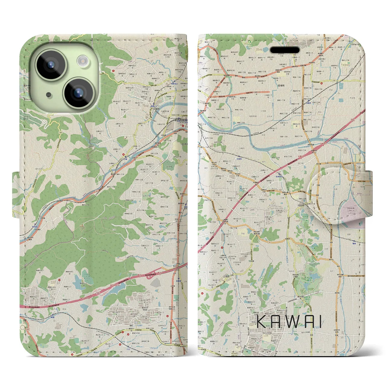 【河合（奈良県）】地図柄iPhoneケース（手帳タイプ）