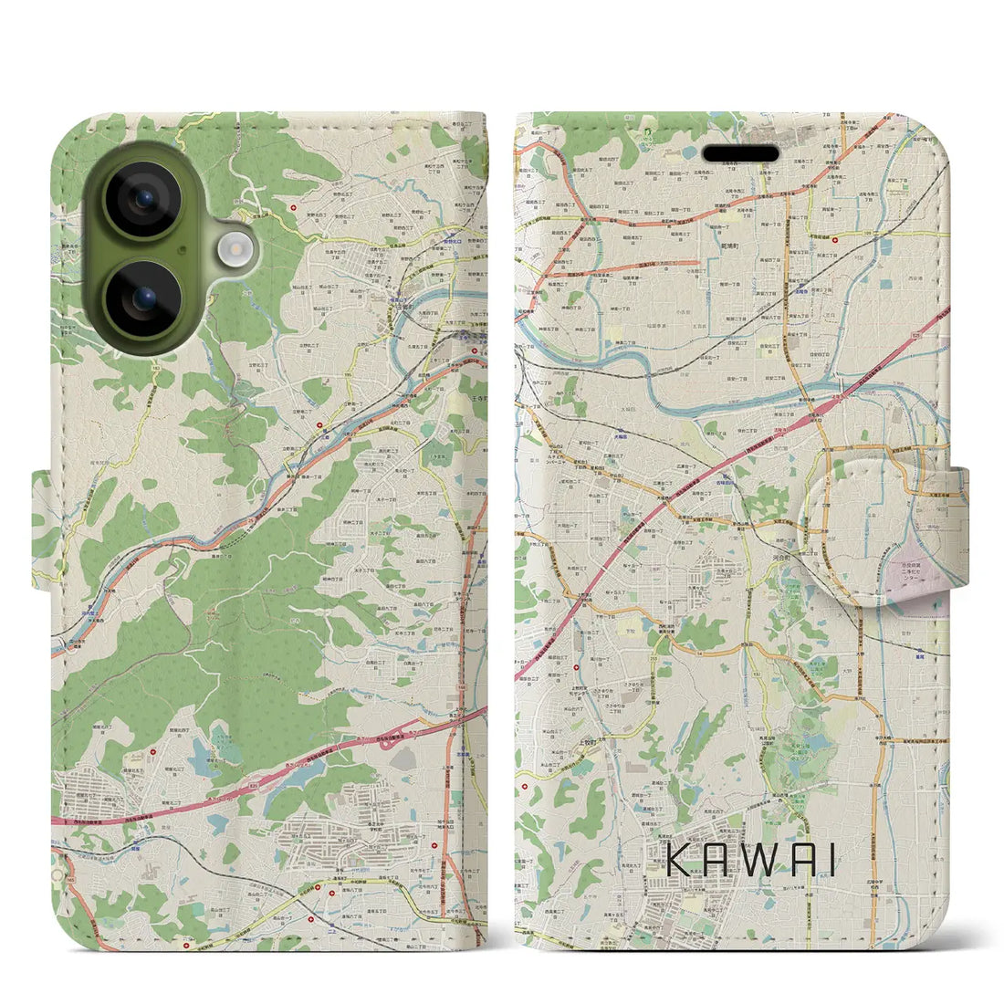 【河合（奈良県）】地図柄iPhoneケース（手帳タイプ）ナチュラル・iPhone 17 Pro Max 用