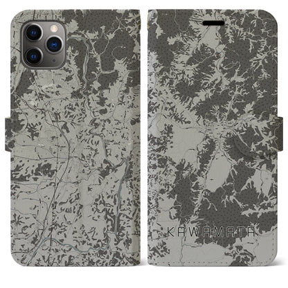 【川俣（福島県）】地図柄iPhoneケース（手帳タイプ）モノトーン・iPhone 11 Pro Max 用