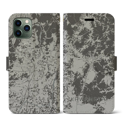 【川俣（福島県）】地図柄iPhoneケース（手帳タイプ）モノトーン・iPhone 11 Pro 用