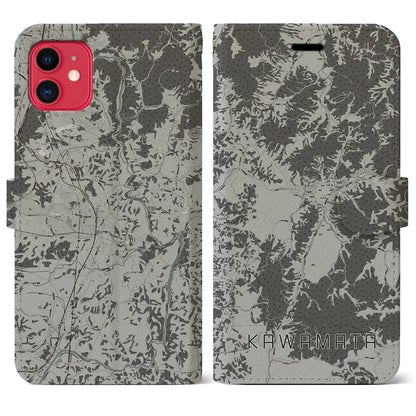 【川俣（福島県）】地図柄iPhoneケース（手帳タイプ）モノトーン・iPhone 11 用