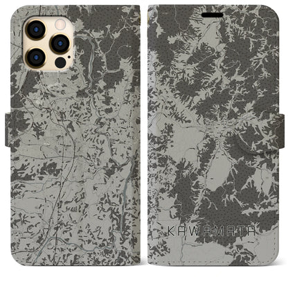 【川俣（福島県）】地図柄iPhoneケース（手帳タイプ）モノトーン・iPhone 12 Pro Max 用