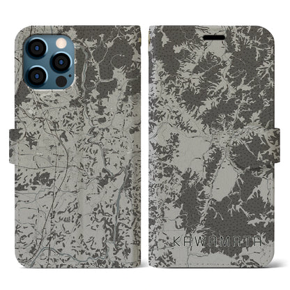 【川俣（福島県）】地図柄iPhoneケース（手帳タイプ）モノトーン・iPhone 12 / 12 Pro 用