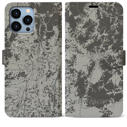 【川俣（福島県）】地図柄iPhoneケース（手帳タイプ）モノトーン・iPhone 13 Pro Max 用
