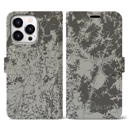 【川俣（福島県）】地図柄iPhoneケース（手帳タイプ）モノトーン・iPhone 13 Pro 用