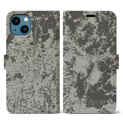 【川俣（福島県）】地図柄iPhoneケース（手帳タイプ）モノトーン・iPhone 13 用