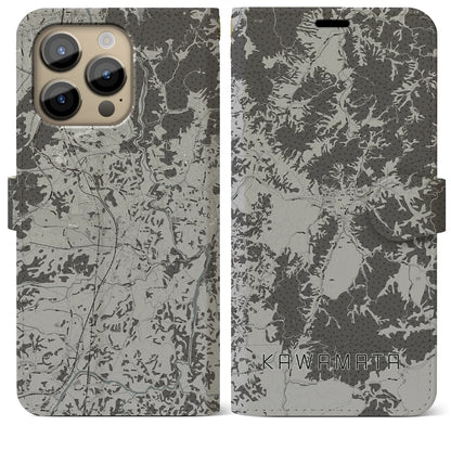 【川俣（福島県）】地図柄iPhoneケース（手帳タイプ）モノトーン・iPhone 14 Pro Max 用