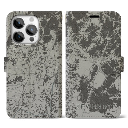 【川俣（福島県）】地図柄iPhoneケース（手帳タイプ）モノトーン・iPhone 14 Pro 用