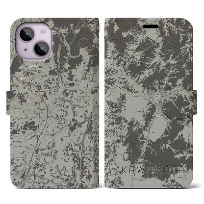 【川俣（福島県）】地図柄iPhoneケース（手帳タイプ）モノトーン・iPhone 14 用