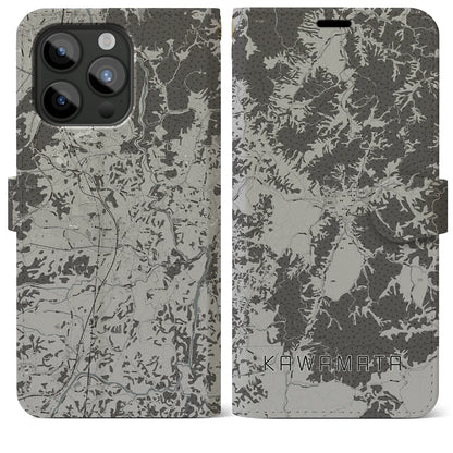 【川俣（福島県）】地図柄iPhoneケース（手帳タイプ）モノトーン・iPhone 15 Pro Max 用