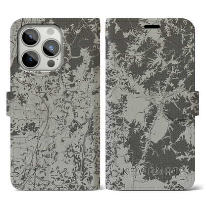 【川俣（福島県）】地図柄iPhoneケース（手帳タイプ）モノトーン・iPhone 15 Pro 用