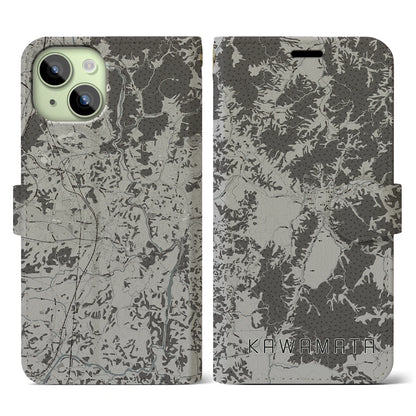 【川俣（福島県）】地図柄iPhoneケース（手帳タイプ）モノトーン・iPhone 15 用