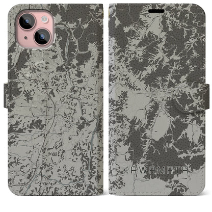 【川俣（福島県）】地図柄iPhoneケース（手帳タイプ）モノトーン・iPhone 15 Plus 用