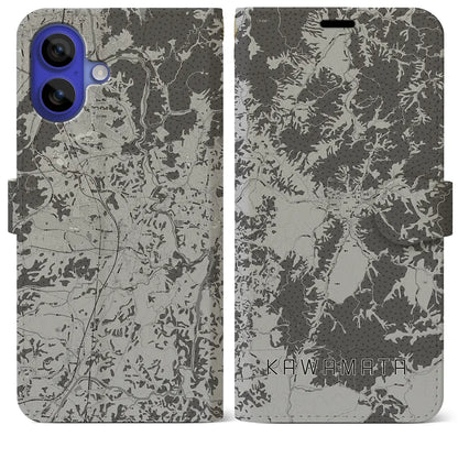 【川俣（福島県）】地図柄iPhoneケース（手帳タイプ）モノトーン・iPhone 16 Pro Max 用