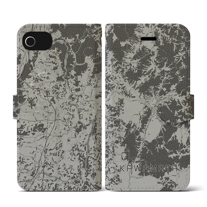 【川俣（福島県）】地図柄iPhoneケース（手帳タイプ）モノトーン・iPhone SE（第3 / 第2世代） / 8 / 7 / 6s / 6 用